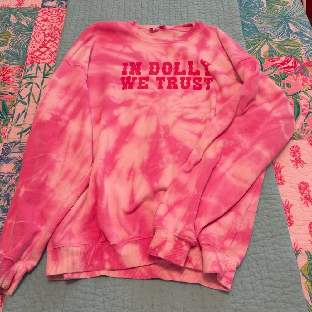 Buddy Love Pink Tie-Dye "In Dolly We Trust" Crewneck Sweatshirt